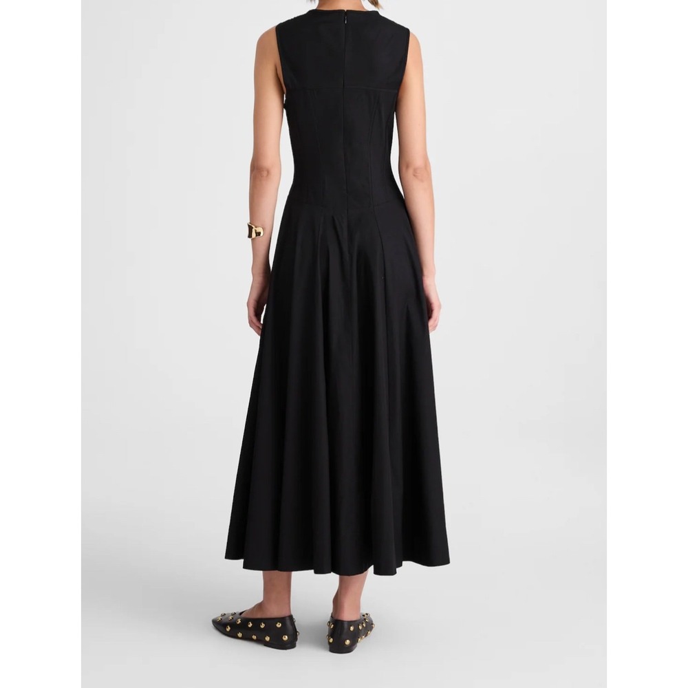Madewell V-Neck Circle Seamed Maxi Dress True Black Sleeveless Cotton 6 NW050 - Picture 3 of 13
